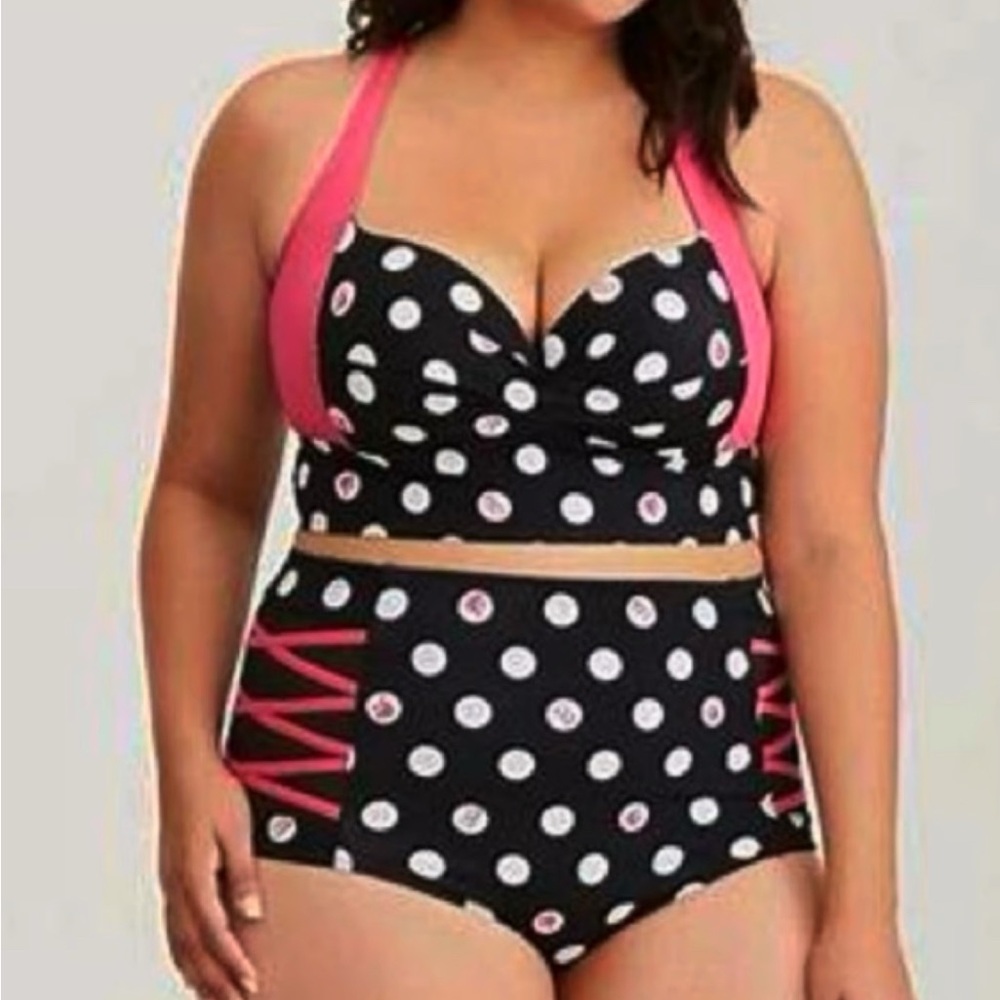 EUC Torrid X Barbie Retro Halter Style Polka-Dot Bikini Size 0X